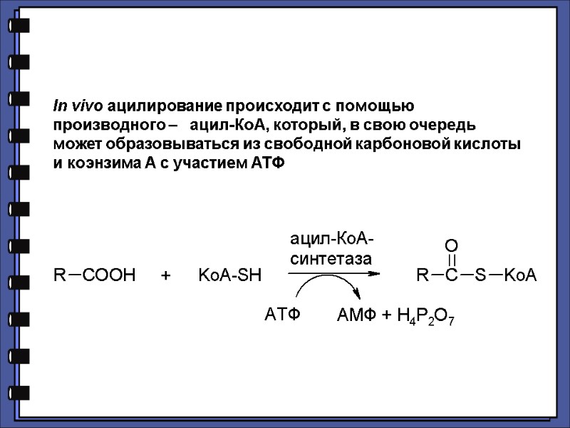 In vivo ацилирование происходит с помощью производного –   ацил-КоА, который, в свою